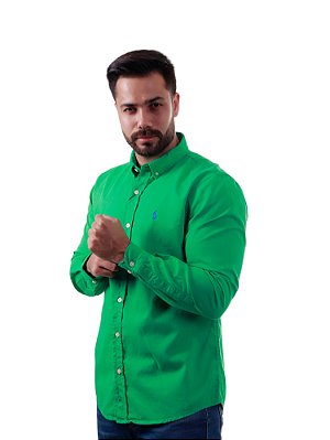 Camisa Ralph Lauren Masculina Custom Fit Oxford Verde