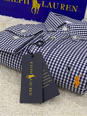 Camisa Ralph Lauren Masculina Custom Fit Quadriculada Azul royal