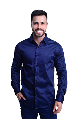 Camisa Boss Masculina Slim Fit Stetch Azul Marinho