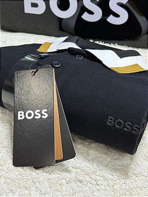 Polo Hugo Boss Masculina Details collar and sleeve Preta