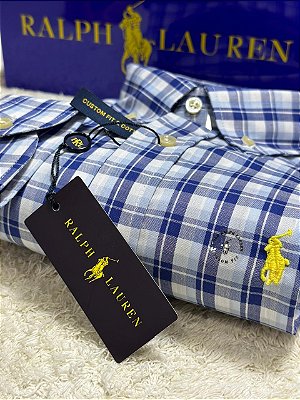Camisa Ralph Lauren Masculina Custom Fit Plaid Azul