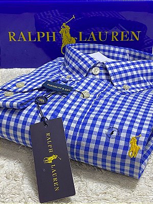 Camisa Ralph Lauren Masculina Custom Fit Quadriculada Azul