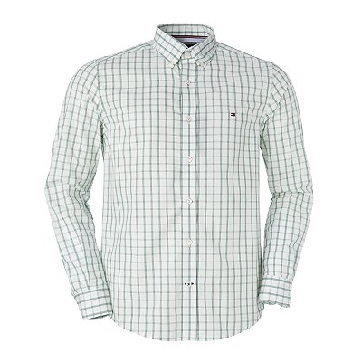 Camisa Tommy Hilfiger Masculina Xadrez Branca e verde