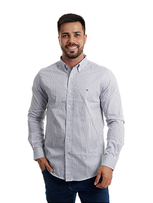 Camisa Tommy Hilfiger Masculina Regular Fit Quadriculada Branca e azul