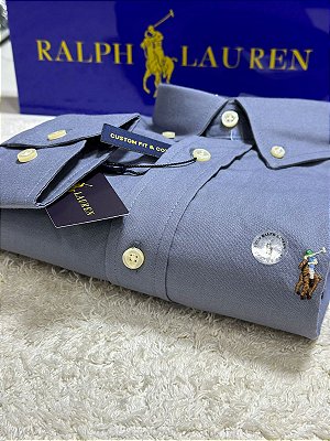 Camisa Ralph Lauren Masculina Custom Fit Sarja Coloured Cinza