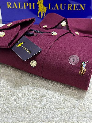 Camisa Ralph Lauren Masculina Custom Fit Sarja Coloured Vinho