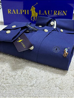 Camisa Ralph Lauren Masculina Custom Fit Sarja Coloured Azul