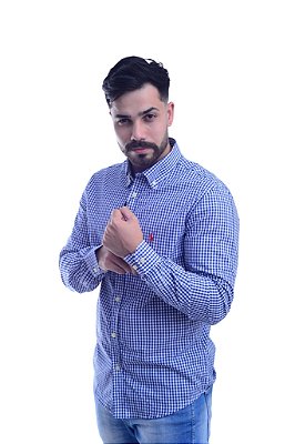 Camisa Ralph Lauren Masculina Custom Fit Quadriculada Azul