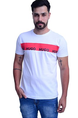 Camiseta Masculina Hugo Boss Slap Red Logo Branca