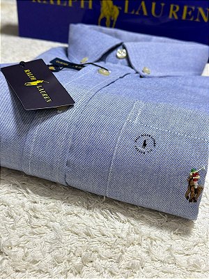 Camisa Ralph Lauren Masculina Manga curta COM BOLSO Oxford Azul