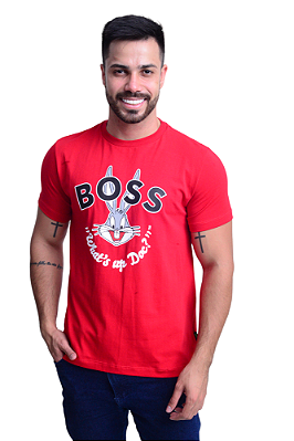 Camiseta Masculina Hugo Boss Pima Cotton Stamped LT Vermelha