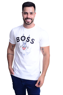 Camiseta Masculina Hugo Boss Pima Cotton Stamped LT Branca