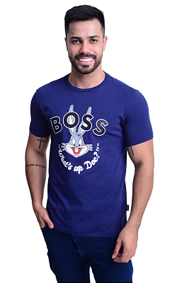 Camiseta Masculina Hugo Boss Pima Cotton Stamped LT Marinho