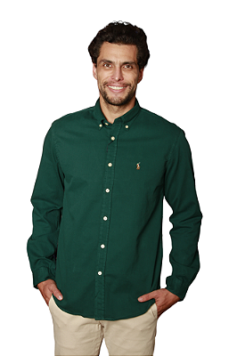 Camisa Ralph Lauren Masculina Custom Fit Sarja Coloured Verde
