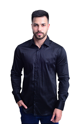 Camisa Boss Masculina Slim Fit Stetch Preta