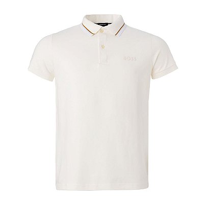 Polo Hugo Boss Masculina Details collar and sleeve Off-White