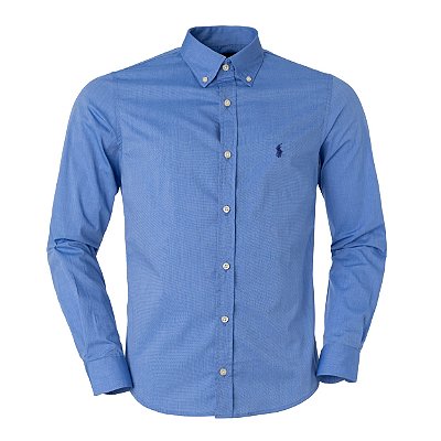 Camisa Ralph Lauren Masculina Custom Fit Tricoline Azul