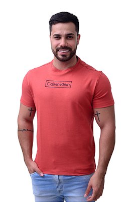 Camiseta Calvin Klein Masculina Logo Retângulo Ferrugem