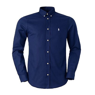 Camisa Ralph Lauren Masculina Custom Fit Oxford Azul