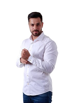 Camisa Ralph Lauren Masculina Slim Fit Stretch Monocromática Branca