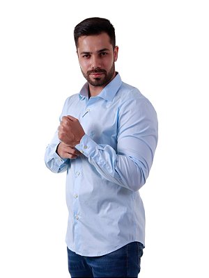 Camisa Ralph Lauren Masculina Slim Fit Stretch Monocromática Azul claro