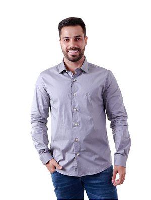 Camisa Ralph Lauren Masculina Slim Fit Stretch Monocromática Cinza