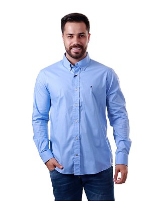 Camisa Tommy Hilfiger Masculina Regular Fit Azul Claro