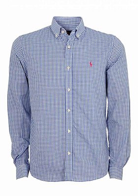 Camisa Ralph Lauren Masculina Custom Fit Quadriculada Azul