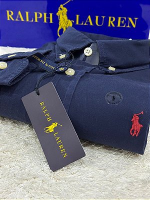 Camisa Ralph Lauren Masculina Custom Fit Oxford Azul marinho