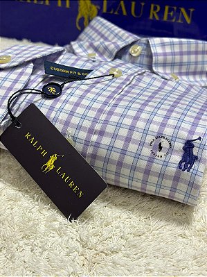 Camisa Ralph Lauren Masculina Custom Fit Plaid Lilás