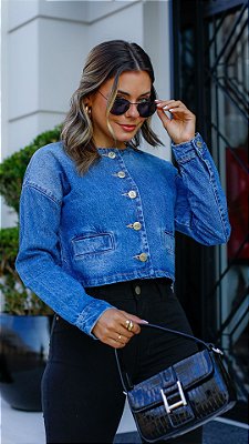 Jaqueta Feminina Jeans Gola Careca Godli