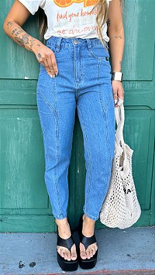 Calça Feminina Jeans Mom Com Recortes Godli