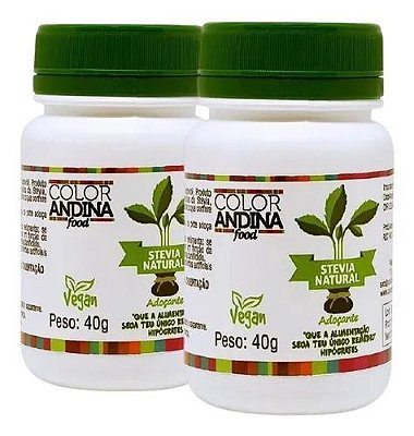 Kit Com 2 Adoçante Stevia Em Pó 40g Color Andina