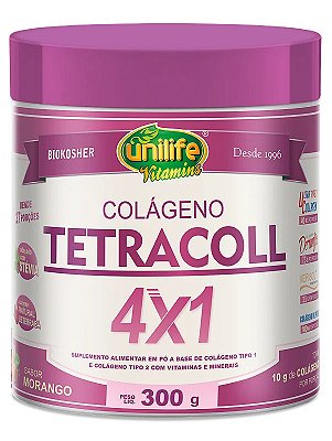 Colágeno Tetracoll 4x1 Sabor Morango Unilife 300g