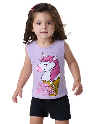 Conjunto Estampado Infantil - Unicórnio verão,regata, fresquinho e confortável para meninas 1 a 3 anos