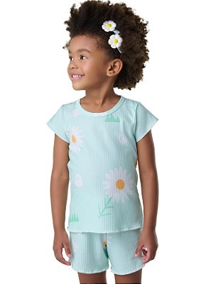 Conjunto Estampado Infantil -Flor margarida  verão,fresquinho e confortável para meninas detalhe frufru1 a 3 anos