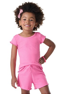 Conjunto Estampado Infantil - Liso  verão,fresquinho e confortável para meninas detalhe frufru1 a 3 anos