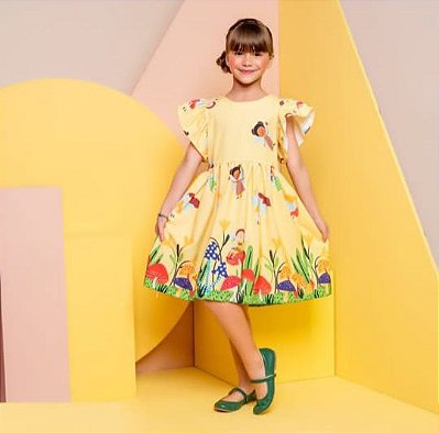 Vestido Fadinhas no jardim - Fada  Amarelo