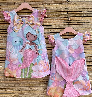 KIT do Vestido Sereia Cabelo azul - Coleção Puppy