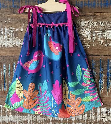 Vestido Passarinho azul marinho