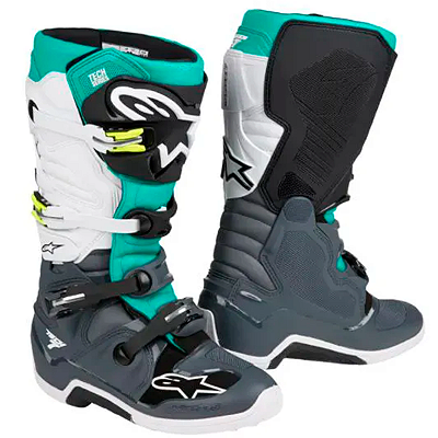 Bota Alpinestars Tech 7 - Cinza Escuro/Verde Claro/Branco
