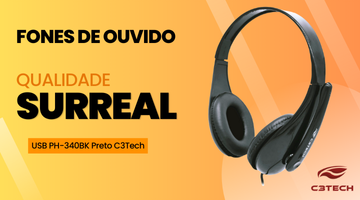 Fone Com Microfone USB PH-340BK Preto C3Tech