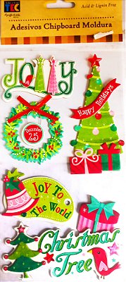 Adesivo Chipboard 3D com Glitter Natal