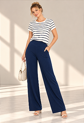 Calça Maria Paes Pantalona Marinho