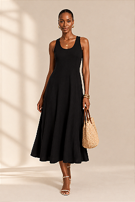 Vestido Maria Paes Regata Midi Preto