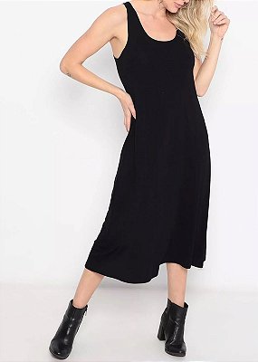 Vestido Maria Paes Regata Midi Preto