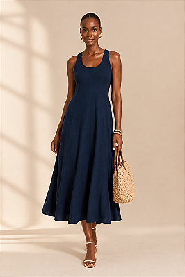 Vestido Maria Paes Regata Midi Marinho