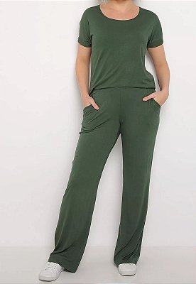 Conjunto Maria Paes Calça e Blusa  Verde Militar