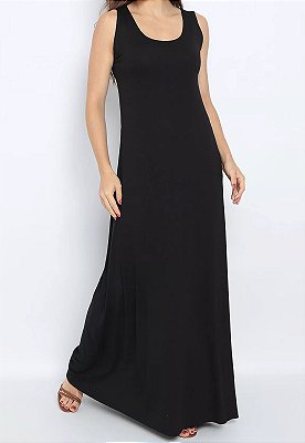Vestido Maria Paes Longo de Bolso Preto