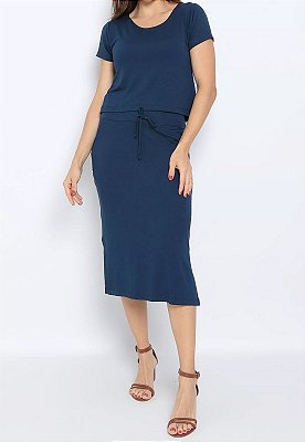 Conjunto Maria Paes Saia e Blusa Marinho
